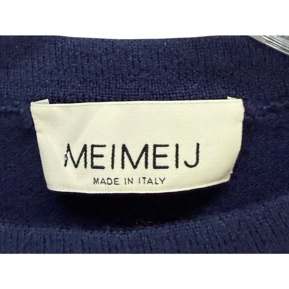 Meimeij Mixed Media Tunic Sweater M Navy Blue Wool Blend Layered Hem Top Luxury - Picture 13 of 16